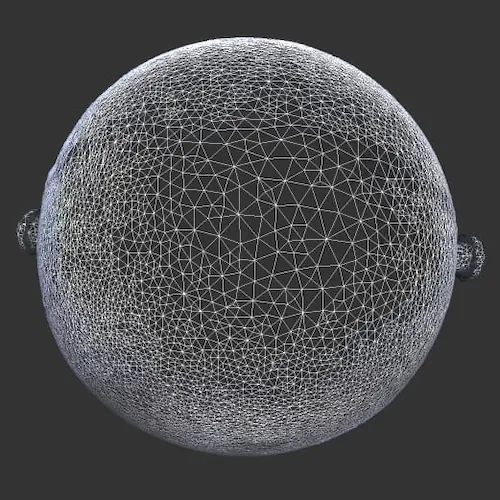Malha de elementos finitos (FEA) de uma esfera DropBall usada no dimensionamento estrutural pela engenharia